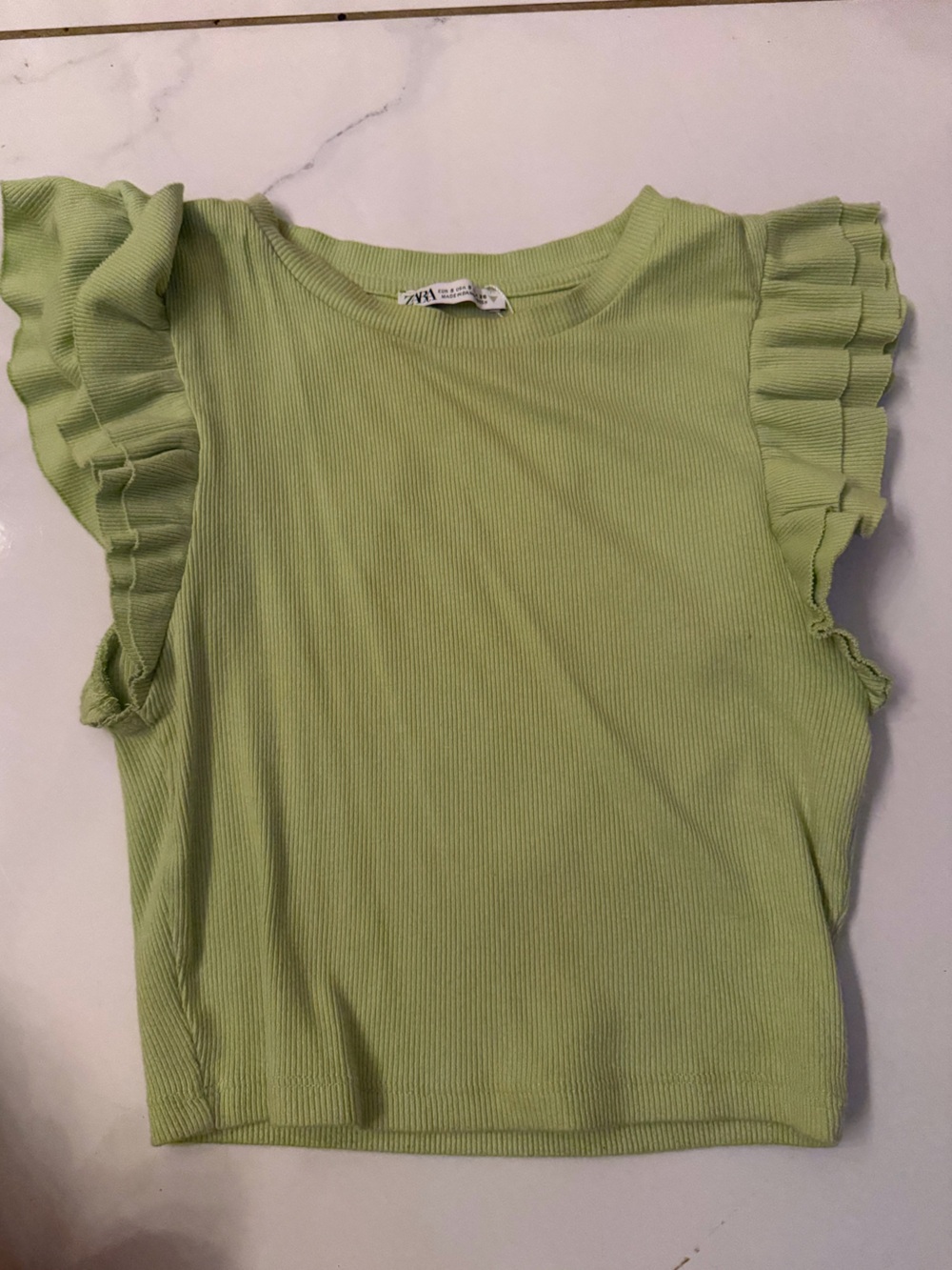 Zara Women’s light Green Ruffle Sleeve Top